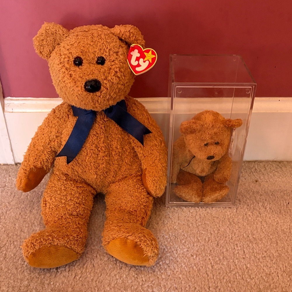 Ty Plush Bear with Navy Ribbon